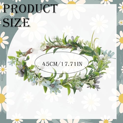 Blue Flower Crown Headband, Handmade Fairy Daisy Floral Headpiece, Artificial Boho Bridal Flower Crown for Women Girls Maternity Renaissance Weeding Festivals Birthday Party Headdress