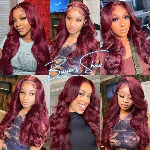 Glueless Wigs Human Hair Pre Plucked Pre Cut 5x5 Body Wave Lace Closure Wigs Human hair 250 Density Colsure Wigs for Women Ready to Wear Wig 99j Burgundy 22 Inch