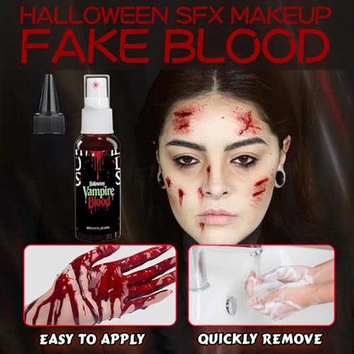 Fake Blood spray,2.01FL.OZ Vampire Blood Makeup,Halloween Fake Blood Spray Eye Blood Drops Body Paint£¬Blood Splatter for Clothes,Halloween Zombie Monster Vampire Blood Costume Cosplay Makeup,1PC
