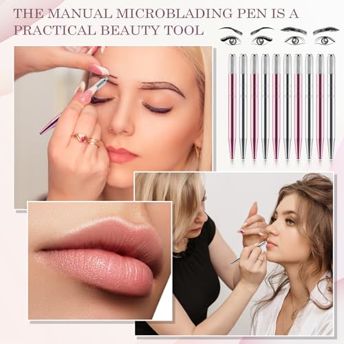 Gisafai 50 Pcs Microblading Pen Manual Eyebrow Pens Supplies Aluminum Pen Tool Holder Hand Tools for Makeup Supplies Salons(Silver, Pink)
