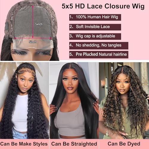 SODLIS 5x5 HD Lace Closure Wigs Human Hair Wear And Go Glueless Wigs Human Hair Pre Plucked With Baby Hair Ready to Go Deep Wave Lace Front Wigs Human Hair for Women(30 Inch)