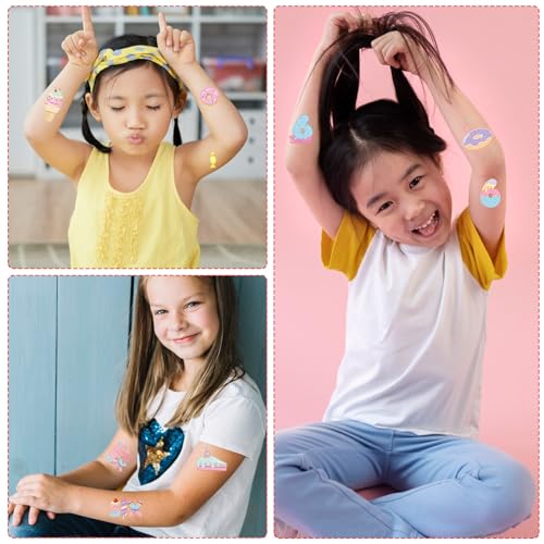 Sweet Doughnut Tattoos Temporary - 200+ Sassy and Six Birthday Decorations Sweet Ice Cream Fake Tattoo Stickers Happy 6th Birthday Donut Themed Party Decoration Favors Supplies Prizes Gifts