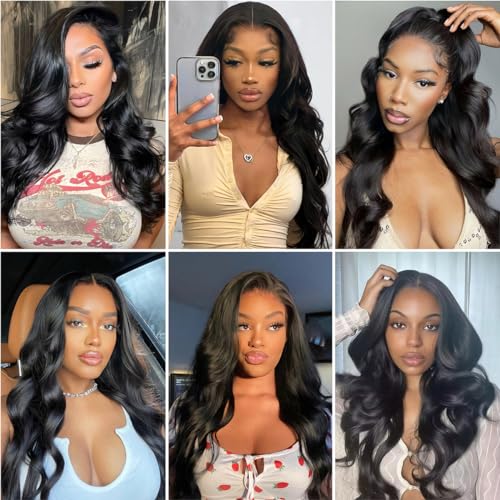 Body Wave 4 Bundles with Closure 100% Unprocessed Brazilian Body Wave Human Hair Weave with 4x4 Free Part Lace Closure Natural Color (18 20 22 24+16 Inch)