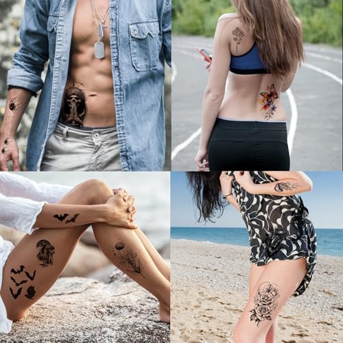 102 Sheets Halloween Tiny Temporary Tattoos Stickers, Fake Tattoos That Look Real And Last Long, Halloween Include Black Scary Wolf Lion Tiger Skeleton Skull Tattoos