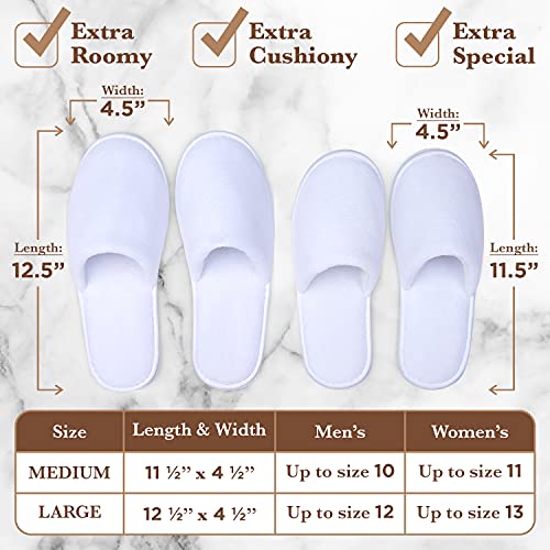 Spa Slippers, Disposable Slippers for Guests Bulk of 6 Pairs - Non-Slip Closed-Toe Premium White Spa Slippers Bulk with Travel Bags - Coral Fleece Hotel Slippers for Women and Men (6 Pair Medium)