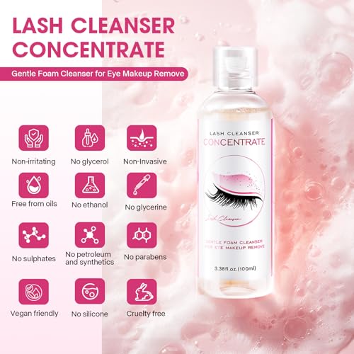 Lash Shampoo Concentrate | 100ml Oil-Free Foaming Cleanser for Gentle, Deep Lash Cleansing