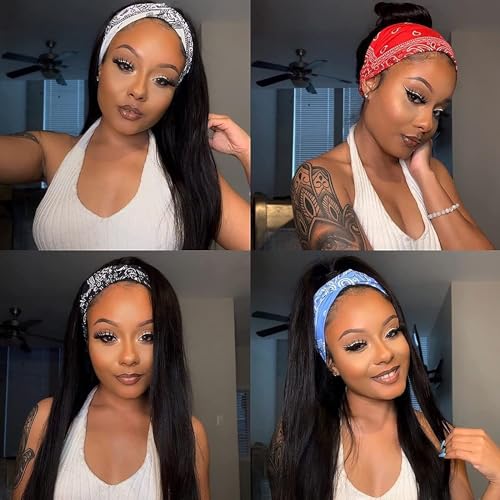TNICE Headband Wig Human Hair Straight 26 Inch Headband Wigs for Black Women Glueless None Lace Front Human Hair Headband Wig Brazilian Virgin Hair Wigs Human Hair 150% Density Natural Color