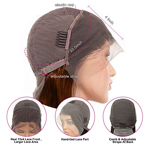 Reddish Brown Lace Front Wig - Human Hair with Baby Hair, Cooper Red, Glueless, Straight, Transparent Lace Front, 28inch (13x4)
