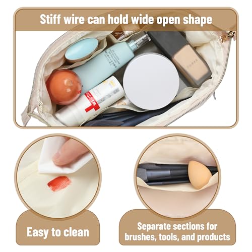 Ms. pen- Aesthetic Quilted Makeup Bag for Women, Beige, Puffy Padded Cute Makeup Bag Cute, Cosmetic Pouch, Quilted Pouch
