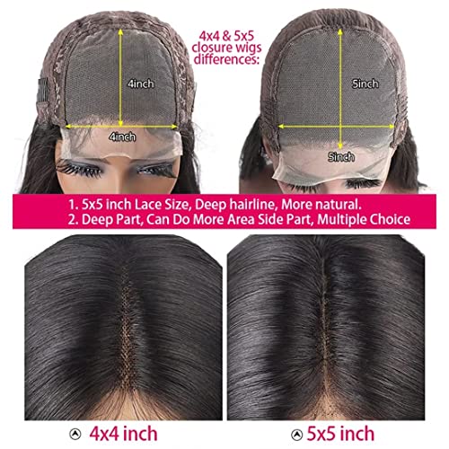 5x5 Lace Closure Wig Deep Wave 5x5 Hd Lace Closure Wigs Human Hair For Women 180% Density 100% Virgin Human Hair Free Part 5x5 Deep Curly Closure Wig Pre Plucked Realistic Looking 24 inch