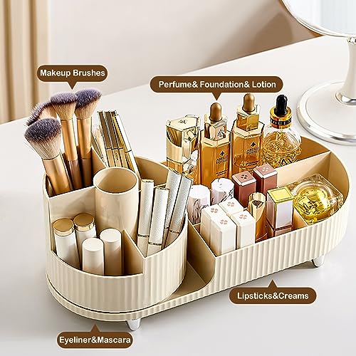 360¡Æ Rotating Vanity Makeup Organizer with Brush Holder, Large Spinning Cosmetic Storage for Skincare, Perfumes and Lotions