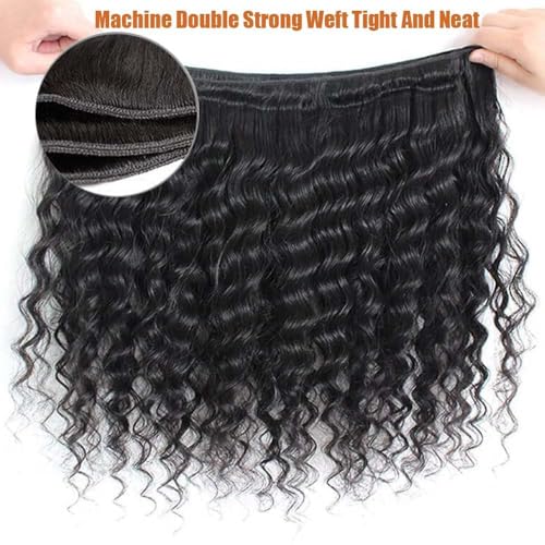Deep Wave Bundles with Closure Human Hair 18 20 22 24 inch Human Hair Bundles with Closure 16 inch 5x5 HD Lace Free Part 100% Unprocessed Virgin Hair Natural Color Soft