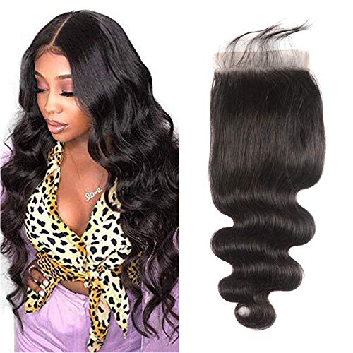 6X6 HD Transparent Lace Closure Human Hair Pre Plucked Closure Body Wave Brazilian Virgin Hair 6X6 Colsure With Baby Hair High Density Real Human Hair Wet And Wavy Natural Black 16 Inch