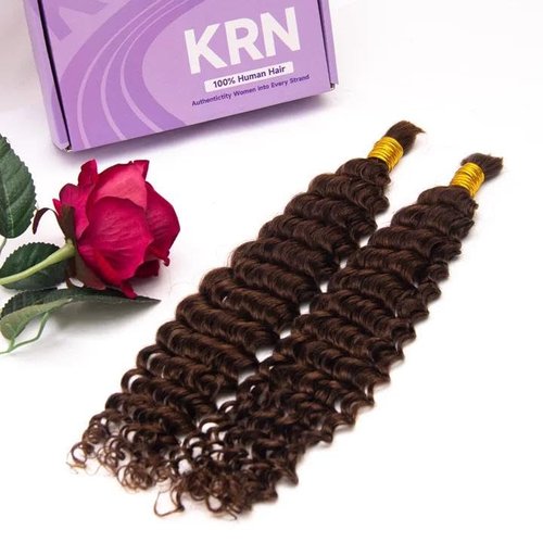 KRN Human Braiding Hair for Boho Braids, 100g/Pack (2 Bundles) Deep Curly Human Hair for Braiding No Weft 12A Grade Brazilian Virgin Hair Boho Braids Color 4# 16Inch