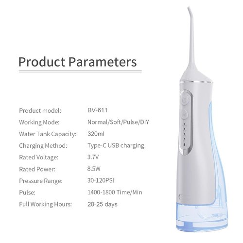 AURAVO Portable Cordless Water Flosser – 320ml Oral Irrigator for Teeth Cleaning | USB Rechargeable, IPX7 Waterproof, 1400–1800 Pulses/Min | Travel-Friendly Dental Floss Device for Braces & Gums