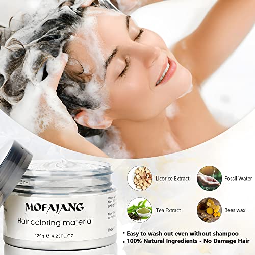 VOLLUCK White Hair Color Wax Pomades 4.23 oz - Natural Hair Coloring Wax Material Disposable Hair Styling Clays Ash for Cosplay, Party (White)