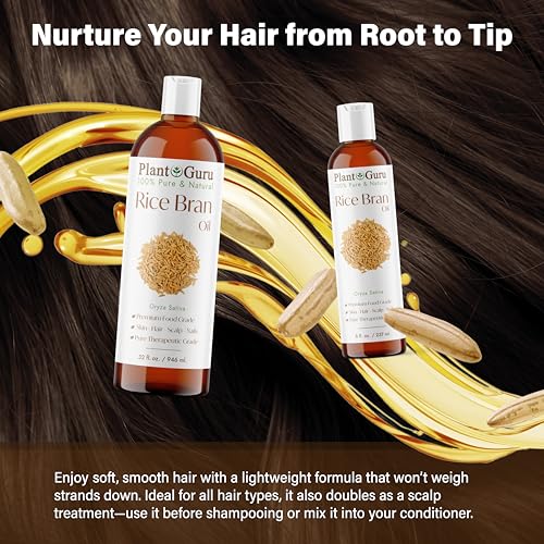 Plant Guru Rice Bran Oil 8 fl. oz. ? 100% Pure & Natural Carrier Oil for Skin, Face, Body, and Hair Moisturizing. Great for DIY Creams, Lotions, and Lip Balms.