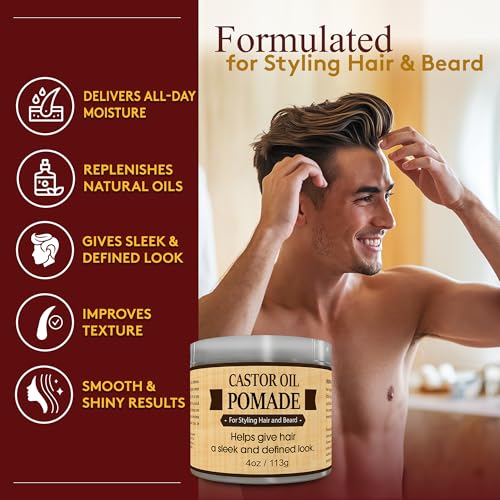 Okay-MEN Castor Oil Beard and Hair Pomade for Men - Castor Oil Pomade for Men, Supports Beard and Hair Growth, Moisturize, Styling - 4 Oz (Pack of 2)
