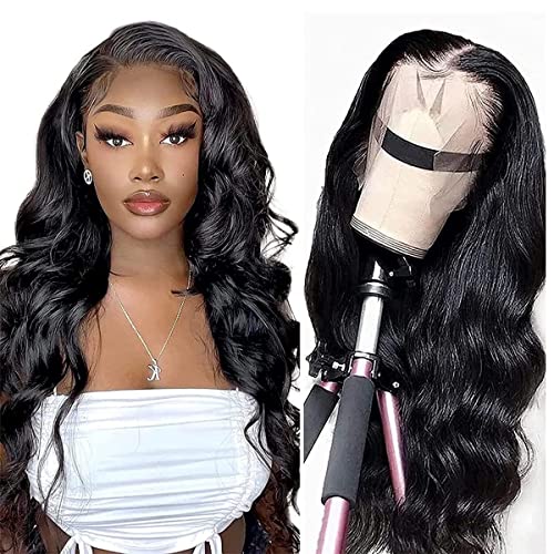 Body Wave Lace Front Wigs Human Hair 13x4 HD Transparent Lace Frontal Wigs for Black Women 180% Density Glueless Wigs Human Hair Pre Plucked with Baby Hair (24inch)