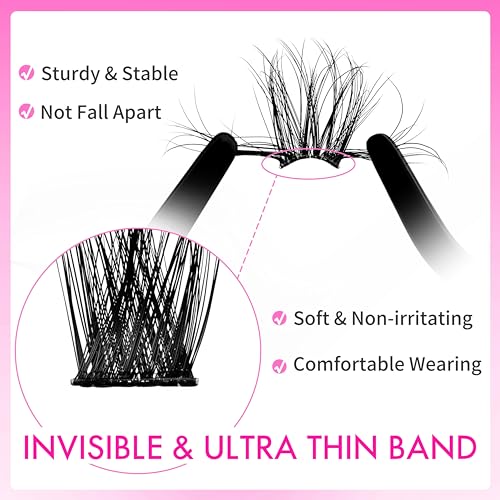 VEYESBEAUTY Lash Clusters Kit Fluffy Individual Lash Extensions Xtreme 3D Layered Volume Eyelashes kit Thin & Invisible Band Wispy Faux Mink Lash Mixed Length 10-18mm with Bond&Seal Remover Applicator