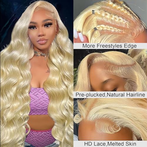 32 Inch 613 13x6 Lace Front Wig Human Hair 200 Density Blonde 13x6 HD Lace Front Wigs Human Hair Pre Plucked 613 Body Wave Blonde Wig Human Hair Lace Frontal Wigs