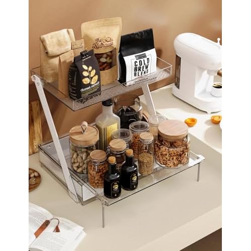 Z-Shaped Bathroom Countertop Organizer ? 2-Tier Vanity Organizer with Sliding Tray & Drawer for Skincare, Makeup & Perfume ? Acrylic Storage for Dresser, Office or Desk