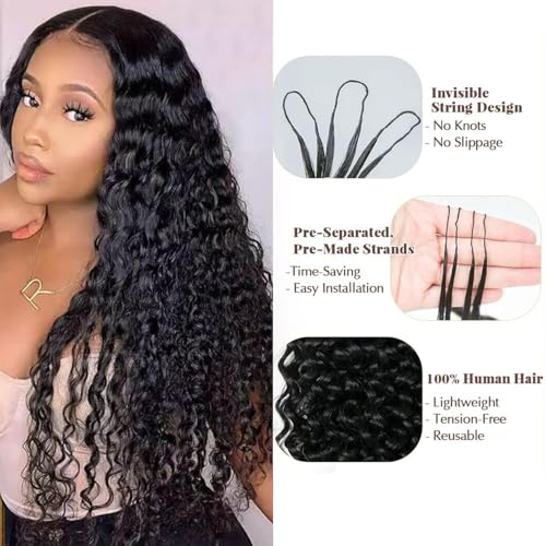 Knotless Pre-Separated Water Wave Human Hair Feather Crochet Hair Extensions Lightweight Reusable Crochet Hair Extensions Natural Color 18inch 120g