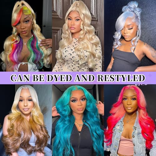 36 Inch 613 13x6 Lace Front Wig Human Hair 200 Density Blonde Body Wave Lace Front Wigs Human Hair Pre Plucked 613 HD Lace Frontal Wig 13x6 Blonde Glueless Wigs Human Hair for Women