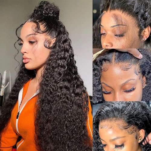 Lace Front Wigs Human Hair 180% Density 13x4 Wet and Wavy Water Curly HD Lace Front Wigs Human Wigs for Black Women Glueless Wigs Human Hair with Baby Hair (32inch£©