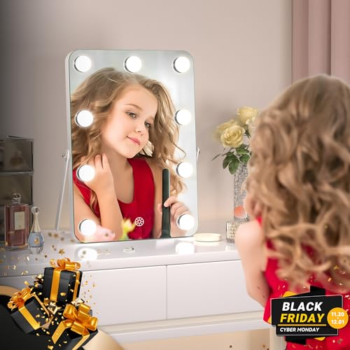 Hasipu Vanity Mirror with Lights, Hollywood 10" x 14" LED Makeup Mirror, 3 Modes Light, Smart Touch Control Dimmable, 360¡ÆRotation, Rounded Rectangle White Frame