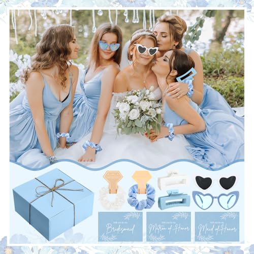 Geiserailie 40 Pcs 8 Set Bridesmaid Proposal Gifts Will You Be My Bridesmaid 4.1in Square Hair Claws Heart Sunglasses(Blue)