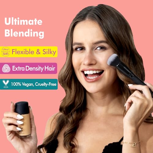 Bueart Design Ultimate Blending Foundation Brush with Large Flat Top Contouring Brush Perfect for using with pressed or loose bronzer powder, liquids, and creams,M10