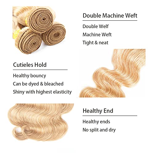 28 30 32 inch #27 Bundles Human Hair Honey Blonde Bundles Blonde Body Wave Human Hair Bundle P27/613 Bundle