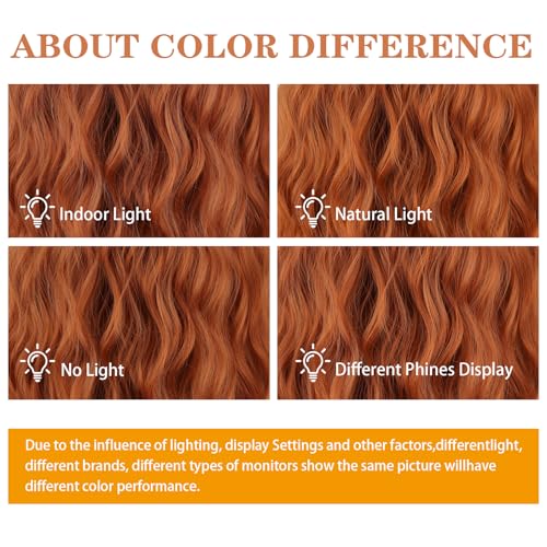 Xinran Orange Wavy Wig With Bangs Long Ginger Wavy Wigs for Women 18 Inch Medium Length Synthetic Heat Resistant Wig for Daily Cosplay Party Use