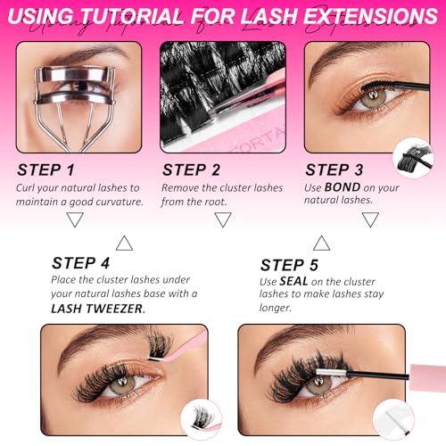 Manga Lash Clusters Kit 100D Eyelash Clusters with DIY Spikes 13-19MM Spiky Volume Cluster Eyelash Extensions Wispy Individual Lash Extensions Kit Anime Lashes Cluster Bond & Seal Tweezer by MilyBest