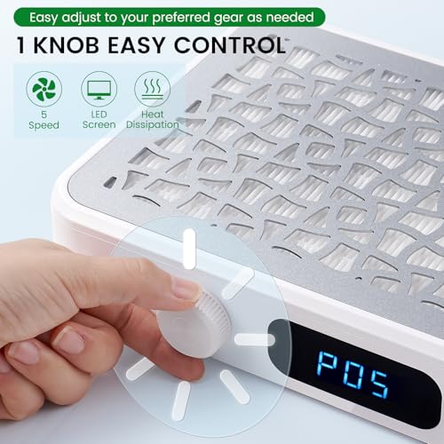 Quaferen Nail Dust Collector: Professional Dual Turbo Nail Vacuum Dust Collector with 5 Speed Powerful Dust Suction LED Display Reusable Filter for Acrylic Nail Polishing, Salon & Home