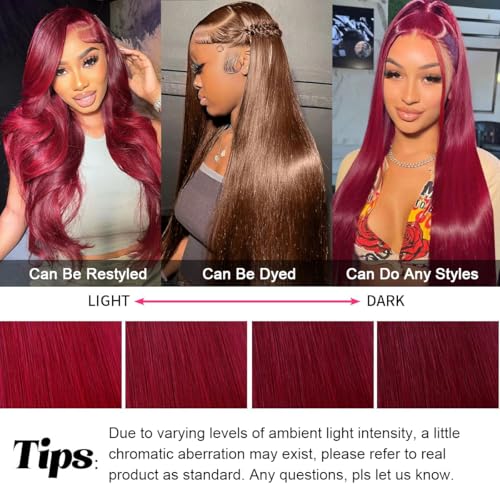 99j Burgundy Lace Front Wigs Human Hair 200% Density 13x4 99j Straight Lace Front Wigs Human Hair Wine Red Colored Human hair wig Pre Plucked Glueless HD Lace Frontal Wigs for Women 20 Inch