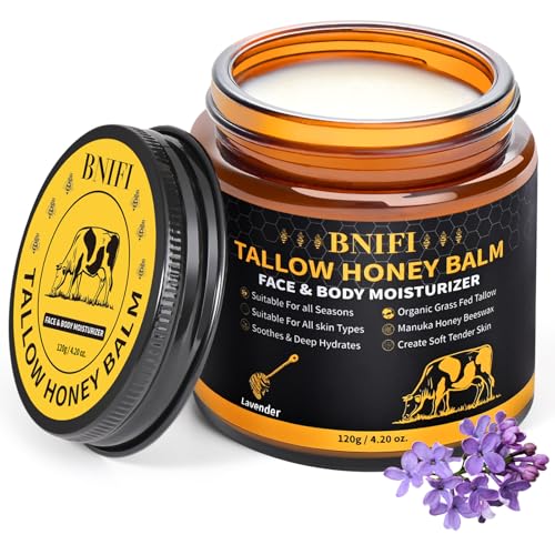 Tallow and Honey Balm for Face Beef Tallow for Skin Organic Grass-Fed Beef Tallow Balm for Face Body Moisturizer (Lavender)