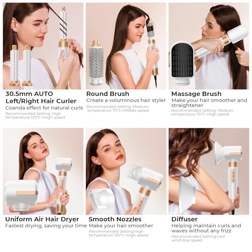7 in One Blow Dryer Brush, Negative Ion Hair Dryer Brush Set Upgrade Hot Air Brush Air Styler Curling Wrap Air Curler, Curling Iron Hair Styling Tools As A Gift for Straight/Curl/Drying/Smoothing