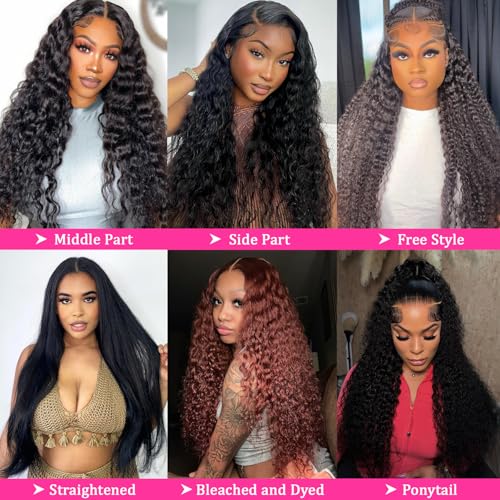 Deep Wave Lace Front Wigs Human Hair 250 Density 15A Raw 13x6 hd Lace Frontal Deep Curly Human Hair Wig for Women (22 inch)