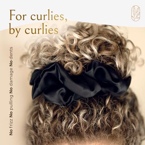 Silk Scrunchies for Women Ponytail Holders ? Oversized Mulberry Silk Scrunchies ? Extra Large No Damage Hair Ties for Curly, Thick, and Thin - Hair Accessories for Women ? Black, XL By Curlfriend