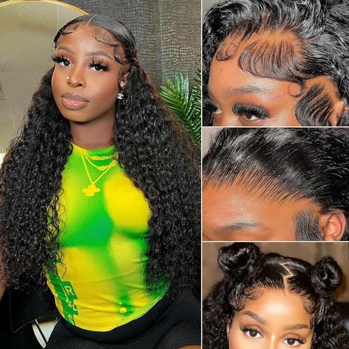 26 Inch Kinky Curly Lace Front Wig Human Hair 13x4 Wear and Go Glueless Wigs Human Hair Pre Plucked with Baby Hair HD Deep Jerry Curly Wave Lace Frontal Wigs 150% Density Full and Thick