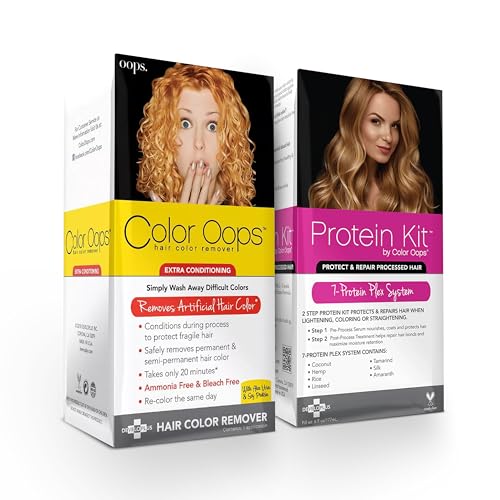 Color Oops Extra Conditioning Hair Color Remover and Protein Kit Bundle, Dye Remover Processes in 20 Minutes, Safely Removes Permanent & Semi-Permanent Dye, Protect & Repair Hair