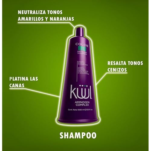 KUUL MATIZANT SHAMPOO 33.81 oz - PURPLE SHAMPOO - (MATIZANTE CABELLOS CANOS RUBIOS O DECOLORADOS COLOR DEL LIQUIDO = MORADO) - 1000 ML
