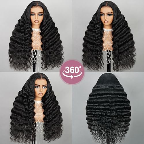 6x5 Wear And Go Glueless Wigs Human Hair 220% Density Lace Front Wigs Human Hair Loose Deep Wave Wigs Pre Cut Lace 12a Real Pre Bleached New Body Wave Wig (20inch, 5X6 Loose Curly Wig)