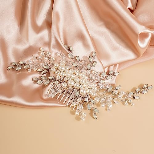 Hair Comb, Wedding Ivory Crystal Rhinestone Headpiece Pearls Hair Accessory for Brides