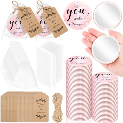 Tradder 50 Sets Compact Mirrors Bulk Women Gifts Inspirational Appreciation Employee Quinceanera Gifts Small Purse Pocket Makeup Mirrors for Mother's Day Coworker Nurse Bridal Souvenir Bag(Rose Gold)