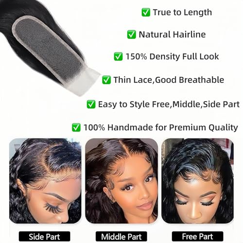2x6 HD Lace Closure Body Wave Human Hair Transparent 2 by 6 HD Lace Closure 18Inch 100% Brazilian Virgin Unprocessed Middle Part Human Hair Kim K Closure With Baby Hair Natural Color