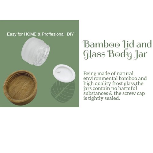 BEECO GIF2U Empty Refillable Frosted Glass Cosmetic Jar 4 Pack Mini 5g/0.17oz with Bamboo Lids,Skin Care Travel Containers Pot Vial Holder Sample Storage for Eye Cream Lotion Ointments Lip Balm