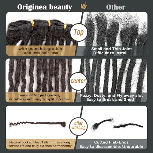 Originea 0.6cm Thickness 100% Real Human Hair Dreadlock Extensions curly ends Handmade Permanent loc Extensions Bundles Can Be Dyed Bleached Curled Twisted (1B#, 14 Inch 60 Strands)